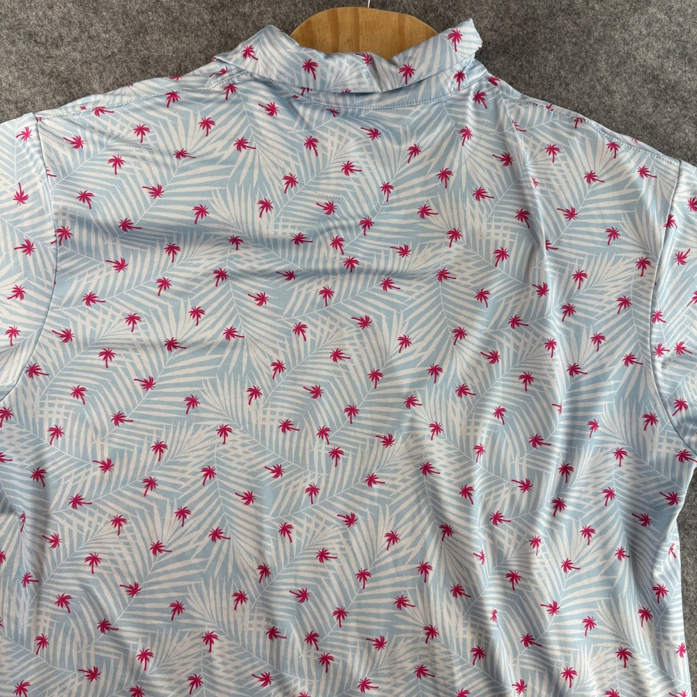 Pins & Aces Polo Shirt Men XXL Blue Pink Tropical Palm Tree Performance Golf Tee - Picture 9 of 13